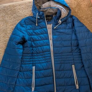 Blue Puffer Jacket with Hood